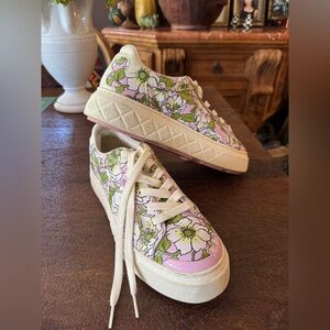 Tory Burch Ladybug Pink and Cream Floral Sneakers